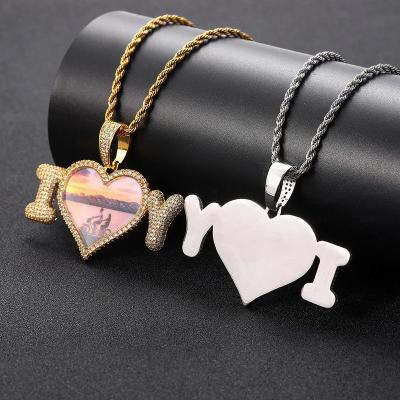 China Hiphop Couples Letter Love Photo Micro Set Zircon Picture Frame Memory Pendant Quilting Pendant for sale