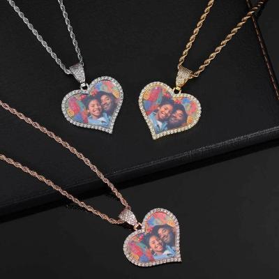 China Heart Shaped Pendant Micro Love Photo Memory Zircon Hiphop Family Couples Photo Inlay Photo Frame Pendant for sale