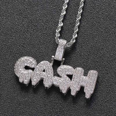 China TRENDY Hip Hop Letter CASH Custom Full Zirconium Jewelry Name Necklace Men Personalized Nameplate Necklace for sale