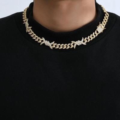 China Hip Hop Personality 10mm Necklace Hip Hop Thorn Shape Couple Full Zirconium 18k Gold Necklace for sale