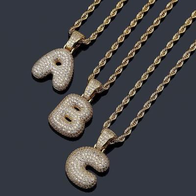 China Hiphop Hit Original 26 Micro Zirconia Hip Hop Initial Letter Custom Picture Copper English Hop Fat Letter Pendant Necklace for sale