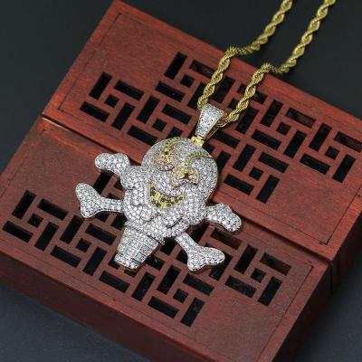 China Hiphop Hip Hop Halloween Pirate Ice Cream Skull Full Melted Zirconium Iced Pendant for sale