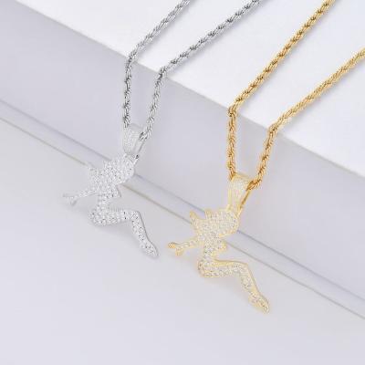 China Hiphop Hip Hop Personality Mermaid Sexy Copper Inlaid Zircon Necklace Iced Out Pendant for sale