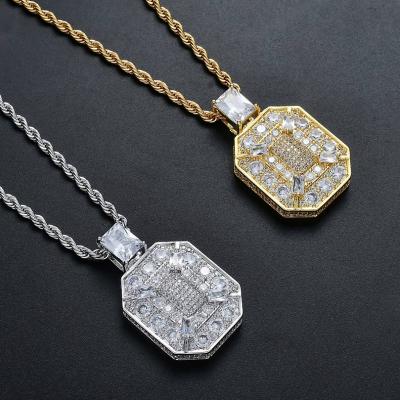 China Hiphop Pendant Necklace 2021 Hip Hop Necklace Jewelry Full Zirconium Square Octagonal Men's Gold Pendant Necklace for sale