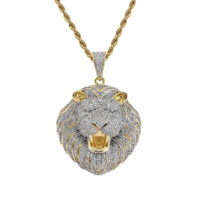 China Hiphop Iced Out Full Shiny Gold Zirconium Plated Brass Lion Hip Hop Chains And Pendants for sale