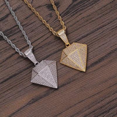 China Hiphop Hip Hop Jewelry Faceted Cubic Zirconia Gold Pendant Necklace Gold Inlaid Pendant Necklace for sale