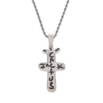 China Jack Silver Hiphop Ice Cross Cactus Pectoral Cross Cuban Chain Pendant Necklace for sale