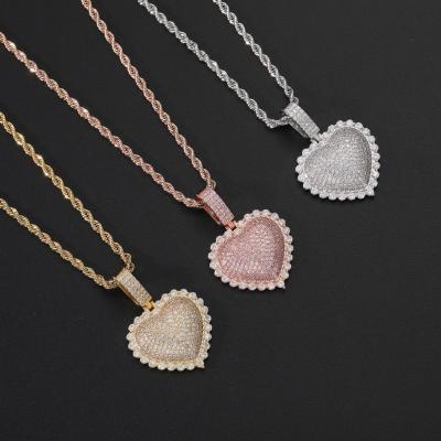 China Hiphop Rap Hip Hop Necklace Stacked Copper Peach Heart Shaped Zircon 18k Gold Plated Heart Pendant Necklace for sale