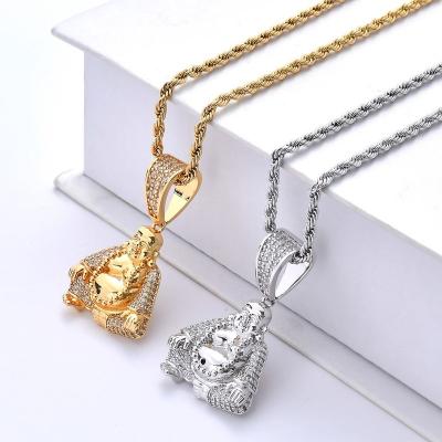 China Zircon Others Rope Chain Men's Gold Big Lucky Charm Necklace Buddha Pendants for sale