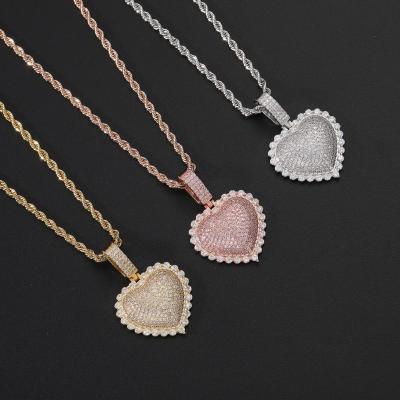 China Hiphop Rap Hip Hop Necklace Stacked Copper Peach Zircon Heart Shaped Gold Filled Pendant Pave Pendant for sale