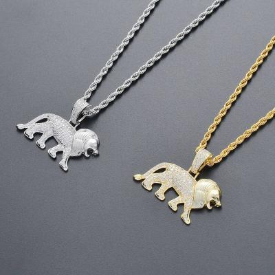 China Three Dimensional Hip Hop Hip Hop Lion And Lion Pendant With Cubic Zirconia Copper Inlaid Men's Necklace With Pendant for sale