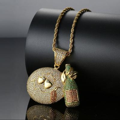 China Funny Drunk Hip Hop Emoticons Wine Bottle Zirconia Hip Hop Pendant Inlaid Pendant for sale