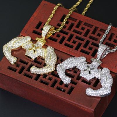 China Hiphop hip hop jewelry bossy the male copper inlay necklace 2022 full zirconium muscle zircon stainless steel for sale