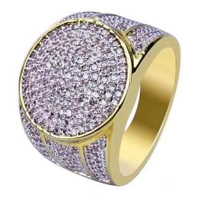 China CLASSIC real 18k gold microset zircon hipster electroplating gold iced out rings hip hop for sale