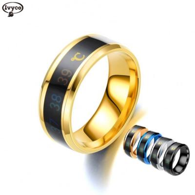 China FASHIONABLE New Intelligent Temperature Sensing Ring Titanium Steel Couple Temperature Letter Ring for sale