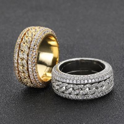 China Hiphop tide brand fashion personality hip hop zircon ring rotating Cuban iced out ring men for sale