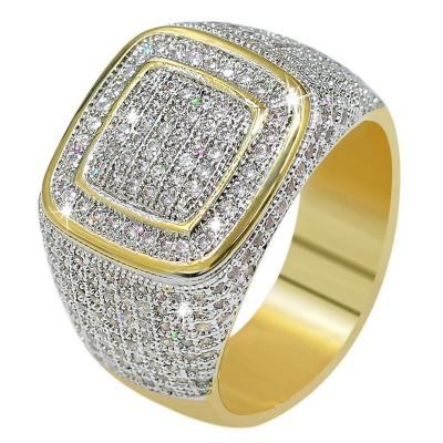 China Hiphop Diamond Hip Hop Men's Ring Full Of Real Zircon Gold Plating Multilayer Iced Out Rings for sale