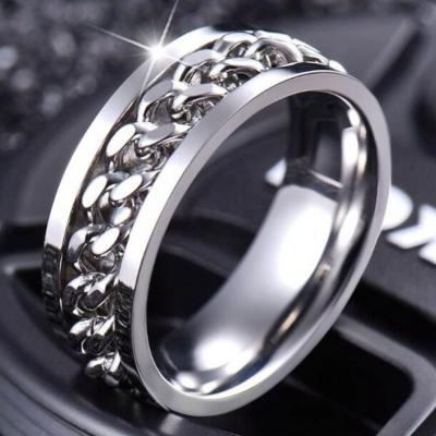 China Fashion Manufacturer Mens Stainless Steel Punk Rotating Ring Wholesale FASHIONABLE Personality Chain His and Hers Rings for sale