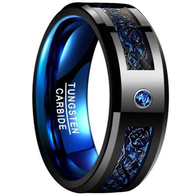 China TUNGSTEN Tungsten Ring Inlaid Fiber Blue Red Green Dragon Pattern Carbon Tungsten Ring Stain One Piece Dropshipping for sale