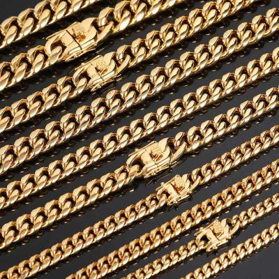 China Hip Hop punk circular Cuban chain clasp 18k double sided gold plated six surface grinding necklace hiphop chains for sale