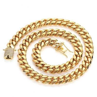 China Hip Punk Double Sided Hop Chains Ice Gold Circular Clasp Men's Cuban Link Chain for sale