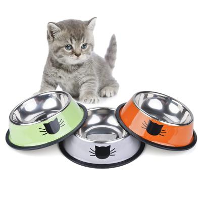 China Non-slip rubber pet bowl feeder stainless steel metal dog cat bowl stainless steel dog food bowl sustainable wholesale for sale