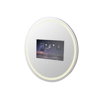 China Android System Illuminated Smart Circular Magic Mirror With LED TV Lights Google Home Tuya Stainless Steel Makeup Mirror Led for sale