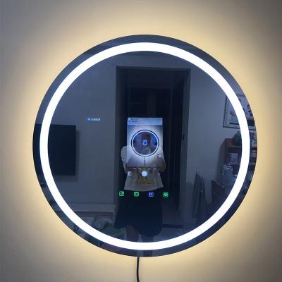 China Modern Smart Magic Mirror Android Google Online Smart System Customized Round LED Light Mirror for sale