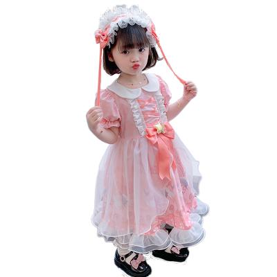 China Breathable Ins Style High Quality Fashion Waist-in Design Pink Organza Skirt Kids Lace Up Babies Summer Princess Birthday Dress for sale