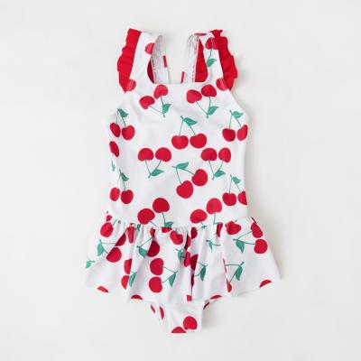 China Wholesale QUICK DRY Lovely Cherry Patterned One Piece Ear Strap Lace Trims New High Quality Kid Children Girls Swimwear for sale