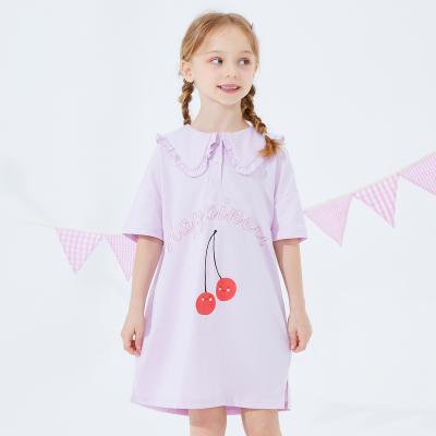 China 100% Cotton Cute Kids Girls Clothing High Quality Purple And White Lace Shirt Breathable Collar Dress for sale