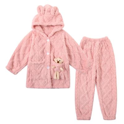 China Soft And Smooth Winter Multicolor Unisex Cute Bear Children's Thick Double-sided Scrambled Cotton Pajama Sets Girls And Boys Velvet for sale