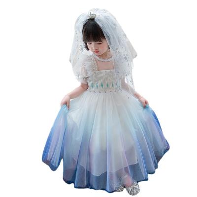 China New Design Insist High Quality Viable Gradient Style Mesh Sleeve Puff Cotton Summer Luxury Kids Party Princess Dress for sale