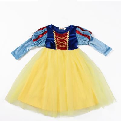 China Christmas and Halloween Style Long Sleeves Velvet Mesh Skirt Kids Girl Princess Dress for Wedding Party and Birthday for sale