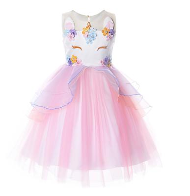 China High Quality Kids Girl's Rainbow Unicorn Birthday Party Gauze Princess Sleeveless Skirt Washable Long Maxi Double For 3-8 Years for sale