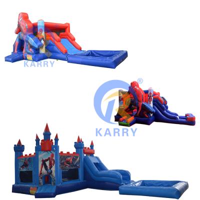 China PVC Spiderman Water Bouncer Combo Bouncy Castle Inflatable Combo Bouncer With Water Slide for sale