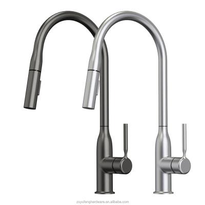 China Modern Gun ash kitchen faucet wash basin hot and cold faucet, pull type rotatable telescopic stainless steel wash basin faucet for sale