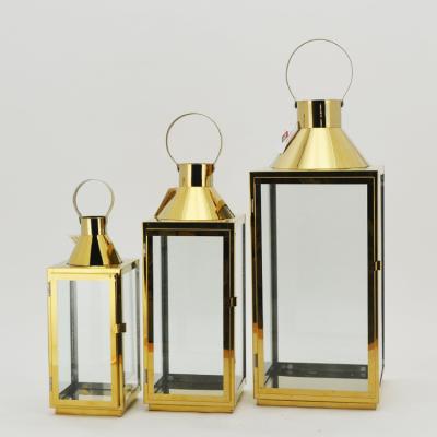 China New Design Mirror Home Candle Decoration Hanging Lantern Polished Gold Stainless Steel Glass Chinese Wedding Decorative Hanging Home Decoration for sale