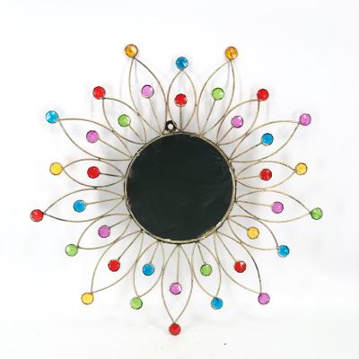 China Decoration Home Newcomer Round Mirror Wall Home Decor Beaded Art Glass Hanging Mirror for sale