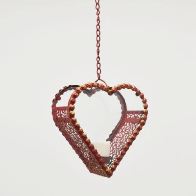 China Home Decoration Antique Heart Shape Hanging Candle Holder For Home Decoration for sale