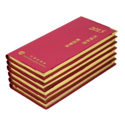 China 100% Eco-friendly Custom Logo Notebooks Printing Leather Notebook Gold Pouch Leather Pocket Small Red Cover Agenda Diary Meeting Notebook for sale