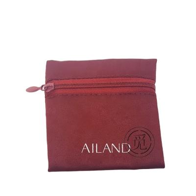 China Recyclable Red Satin Ribbon Clean Logo Custom Printed Velvet Zipper Jewelry Packaging Pouch With Flap for sale