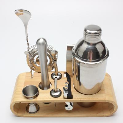 China Viable Factory Direct Stainless Steel Cocktail Shaker Set With Bamboo Stand Bartenders Set Drink Mixer for sale