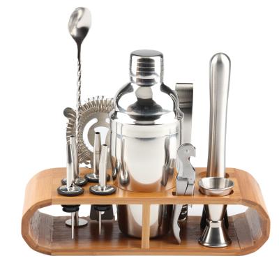 China Reusable; 11 Piece Cocktail Set Durable Bartender Cocktail Shaker Set With Wooden Stand Coqueteleira Bartender Kit for sale