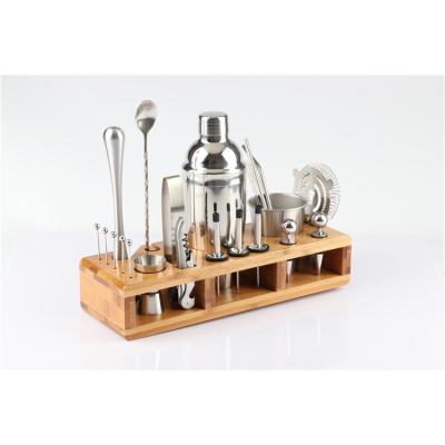 China Reusable; 22 Piece Durable Professional Machine Kit Cocktail Shaker Bar Set With Wooden Stand for sale