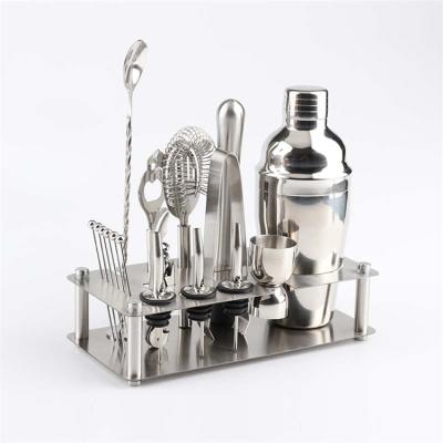 China Reusable; durable 17 piece weighted bar set stainless steel bartender cocktail shaker set with stainless steel base for sale