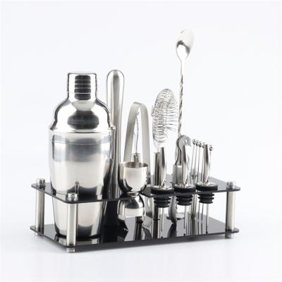 China Reusable; new design durable 17 piece stainless steel cocktail shaker set with black acrylic frame for sale