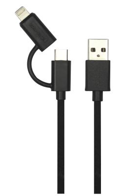 China High Speed 2 In 1 Usb Data Cable With Type C And Lightning Connectors for sale