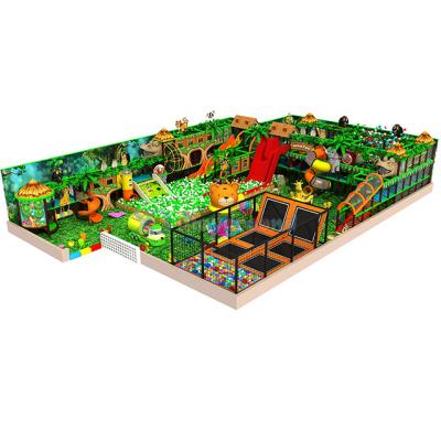 China Adventure Plastic Kids Gym Jungle Playground Wooden Playground Soft Structure With Small Yards Ball Pool n Trampoline for sale