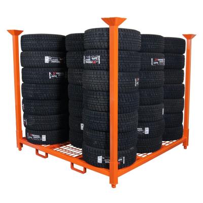 China Durable Manufacturer Supply 2.0mm Q235 Steel 183*183cm Stacking Tire Pallet With Wire Mesh Decking For Passenger Tires for sale